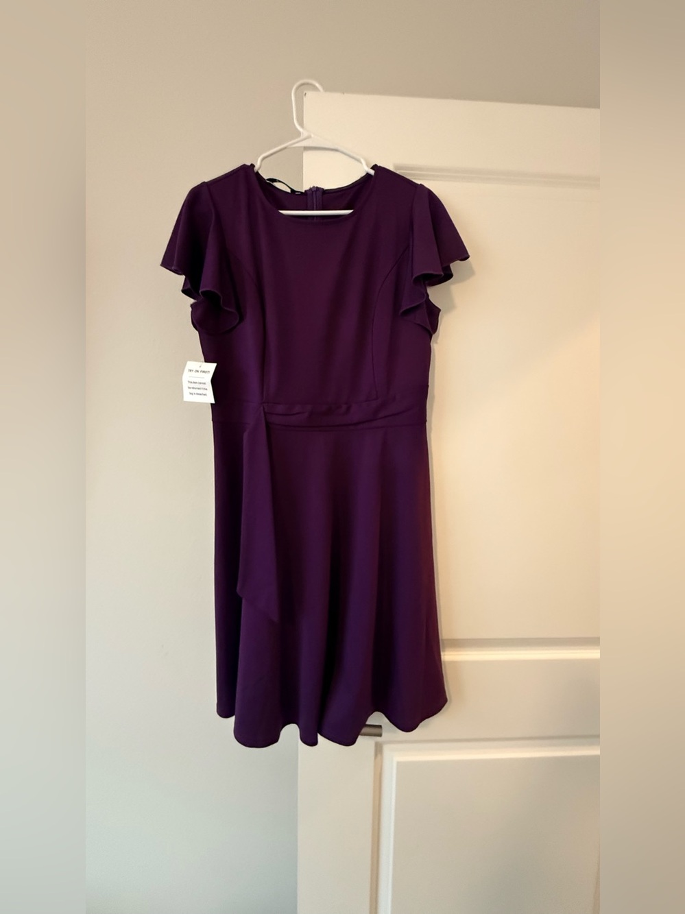 Elegant Purple Midi Dress with Flutter Sleeves